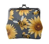 Porte-monnaie léger pour femme avec imprimé abeilles et tournesols - Petite pochette étanche pour pièces de monnaie et cartes