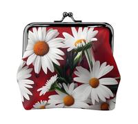 Porte-monnaie léger pour femme avec imprimé fleurs rouges et marguerites blanches - Petite pochette étanche pour pièces de monnaie et cartes