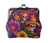 Porte-monnaie léger pour femme avec imprimé tête de mort floral - Petite pochette étanche pour pièces de monnaie et cartes