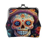 Porte-monnaie léger pour femme avec imprimé tête de mort floral - Petite pochette étanche pour pièces de monnaie et cartes