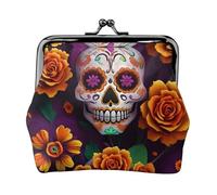 Porte-monnaie léger pour femme avec imprimé tête de mort floral - Petite pochette étanche pour pièces de monnaie et cartes
