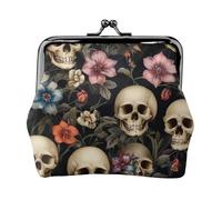 Porte-monnaie léger pour femme avec motif tête de mort et fleurs - Étanche - Petite pochette pour pièces de monnaie et cartes