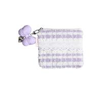 Porte-monnaie matelassé avec bordure en dentelle douce d'inspiration coréenne pour femmes et filles, pochette de maquillage de voyage crème, violet