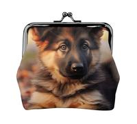Porte-monnaie mignon avec imprimé chiot berger allemand pour femmes filles - Mini pochette portefeuille avec verrou à baiser - Joli portefeuille en cuir, Noir , Taille unique, Pochette à monnaie