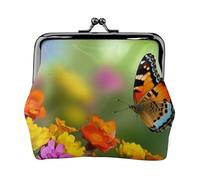 Porte-monnaie mignon avec imprimé papillon et fleurs pour femmes et filles - Mini pochette portefeuille avec serrure à baiser - Joli portefeuille en cuir, Noir , Taille unique, Pochette à monnaie