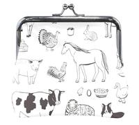 Porte-monnaie mignon en cuir avec boucle de verrouillage pour femme Motif animaux de la ferme Blanc, Animaux de la ferme Contour Blanc, Classique