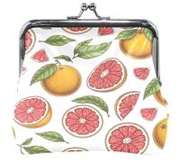 Porte-monnaie mignon en cuir avec boucle et verrou de baiser, motif pamplemousse, fruits pour femme, 11,5 x 10,5 cm