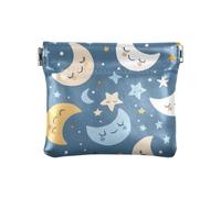 Porte-monnaie mignon en cuir synthétique avec motif de lunes et d'étoiles pour femmes, filles et hommes