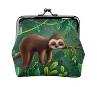 Porte-monnaie mignon et amusant avec motif paresseux se relaxant sur l'arbre de la jungle avec serrure à baiser, petite pochette vintage pour homme et femme, Noir , Taille unique, Pochette à monnaie