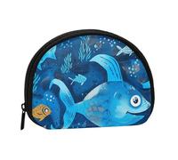 Porte-monnaie mignon imprimé poisson bleu pour femmes mignon petit portefeuille porte-monnaie mini porte-monnaie pochette avec fermeture éclair, Noir , Taille unique, Pochette à monnaie