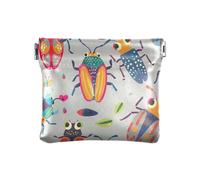 Porte-monnaie mignon loutre poisson blanc en cuir PU souple mini porte-monnaie sac à monnaie petit porte-monnaie pour cartes de crédit, clés, rouge à lèvres taille 10,9 x 9,4 cm, Coléoptères colorés