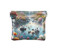 Porte-monnaie mignon pandas jouant rose sans fermeture éclair pour homme femme taille 10,9 x 9,4 cm, Pandas Fleurs Bleu, one size, Pandas Fleurs Bleu