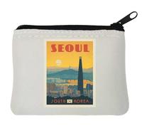 Porte-monnaie minimaliste en néoprène avec affiche de séoul Corée du Sud 10 x 11 cm Blanc