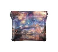 Porte-monnaie motif chats papillons sous le ciel pour femme, feu d'artifice de la ville du Nouvel, one size, Motif :