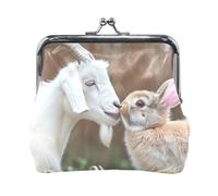 Porte-monnaie multifonction avec imprimé chaton mignon et chat - 11,4 x 10,4 cm, chèvre lapin embrassant drôle, one size, Lapin de chèvre s'embrassant drôle