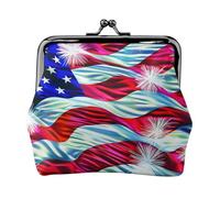 Porte-monnaie patriotique du 4 juillet avec imprimé drapeau américain pour femmes et filles - Mini pochette portefeuille avec verrou à baiser - Joli portefeuille en cuir, Noir , Taille unique
