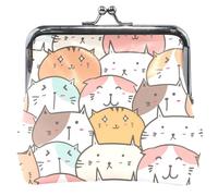 Porte-monnaie personnalisé chic visages de chats mignons pour femmes boucle en cuir baiser serrure change sac à main pour filles, Visages de chats chics, OneSize