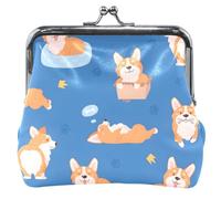 Porte-monnaie personnalisé Corgis en cuir bleu pour femme et fille, Cute Corgis Blue 1, OneSize
