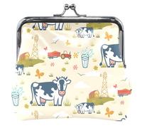 Porte-monnaie personnalisé en cuir beige avec fermeture à glissière pour homme et femme, Jolies vaches de ferme Beige, Classique