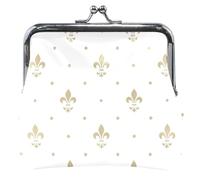 Porte-monnaie personnalisé en cuir blanc fleur de lys doré pour femmes filles imprimé animal baiser serrure monnaie pochette filles, Fleur de Lis Doré Blanc, Classique