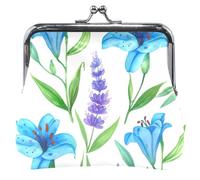 Porte-monnaie personnalisé en cuir blanc lys lavande pour femme mignon baiser serrure pochette portefeuille, Lys bleus lavande blanc, Classique