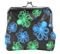 Porte-monnaie personnalisé en cuir bleu vert pieuvre pour femme avec verrou de baiser mignon porte-monnaie pour monnaie