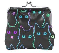 Porte-monnaie personnalisé en cuir noir avec motif chats fluo, Neon Cats Noir 2, OneSize