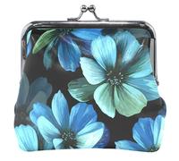 Porte-monnaie personnalisé en cuir noir fleurs bleues pour femmes filles boucle baiser serrure filles monnaie portefeuille, Fleurs bleues noires, Classique