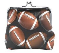 Porte-monnaie personnalisé en cuir noir motif ballon de football américain pour femme et fille, Ballons de football américains noirs, Classique