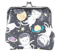 Porte-monnaie personnalisé en cuir noir motif chats spatiaux pour femmes et filles avec verrou de baiser, Space Cats Noir, Classique