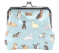 Porte-monnaie personnalisé en cuir pour femme Motif chiens mignons Bleu clair, Cute Diverse Dogs Bleu clair, OneSize