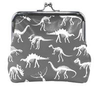 Porte-monnaie personnalisé en cuir pour femme - Motif dinosaure fossile noir - Boucle de verrouillage - Petite pochette, Fossil Dino Noir, Classique