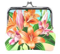 Porte-monnaie personnalisé en cuir pour femmes et filles, bouquet de lys orange, avec verrou de baiser, porte-monnaie pour pièces de monnaie, Bouquet de lys orange, Classique