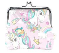 Porte-monnaie personnalisé en cuir rose avec motif licornes magiques pour femmes et filles avec boucle, Licornes magiques Rose, OneSize