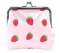Porte-monnaie personnalisé en cuir rose doux avec motif de fraises rouges pour femme, porte-monnaie mignon avec verrou de baiser, Fraises rouges mignonnes rose pâle, Classique