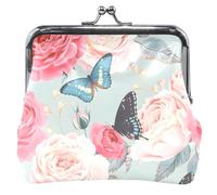 Porte-monnaie personnalisé en cuir rose pivoine roses papillon femmes mignon baiser serrure carte portefeuille change porte-monnaie, Pivoine rose et papillons, Classique