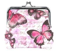 Porte-monnaie personnalisé en cuir rose pour homme et femme avec verrou de baiser, Butterfly Dreams Rose, Classique
