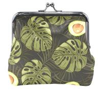 Porte-monnaie personnalisé en cuir vert avocat feuilles tropicales femmes mignon boucle baiser serrure change porte-monnaie pour filles, Feuilles tropicales vert avocat, OneSize
