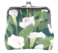 Porte-monnaie personnalisé en cuir vert lys calla pour homme et femme avec serrure à baiser, Vert lys calla floral, Classique