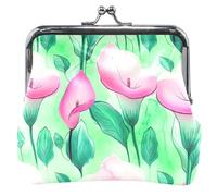 Porte-monnaie personnalisé en cuir vert sarcelle avec fleurs de lys calla rose pour femmes mignon baiser serrure petit porte-monnaie pour pièces de monnaie