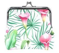 Porte-monnaie personnalisé floral rose calla lys vert paume porte-monnaie titulaire femmes cuir boucle baiser serrure carte change sac à main pour pièce de monnaie