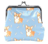 Porte-monnaie personnalisé mignon Corgis bleu porte-monnaie en cuir pour femmes avec serrure à baiser, Cute Corgis Blue 2, OneSize