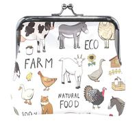 Porte-monnaie personnalisé mignon en cuir animaux de la ferme blanc avec boucle de verrouillage pour filles, Animaux de la ferme Blanc 2, Classique