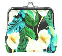Porte-monnaie personnalisé mignon en cuir avec verrou de baiser floral blanc lys calla vert paume de la main pour filles