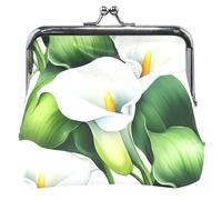 Porte-monnaie personnalisé mignon en cuir blanc lys calla luxuriant feuilles vertes baiser petite pochette porte-monnaie portefeuille, Lys calla blancs feuilles vertes luxuriantes, Classique