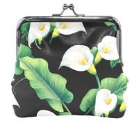 Porte-monnaie personnalisé pour femme en cuir avec serrure à baiser, lys calla blancs, feuilles vertes, porte-monnaie noir, Blanc Calla Lilies Feuilles Vertes Noir 1, Classique