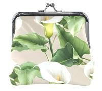 Porte-monnaie personnalisé pour femme en cuir blanc avec fleurs de lys calla et feuilles vertes, Blanc Calla Lily Fleurs Feuilles Vertes, Classique