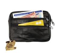 LOLUNA® Pochette Cuir véritable Compact 3 Fermetures, Passant Ceinture, pour Petit Portefeuille, Carte identité, crédit, permis, Homme et Femme - Noir