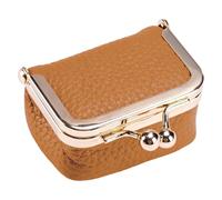 Porte-monnaie portable avec boîte à bijoux en cuir Kiss - Boîte à bagues - Petits organisateurs - Porte-monnaie portable en cuir - Organisateur de pièces de monnaie en cuir, caramel, Beauté de masse