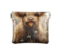 Porte-monnaie portable en cuir PU avec drapeau de la Palestine - Étanche - 10,9 x 9,4 cm, Vache Highland rétro beige, one size, Vache Highland rétro beige